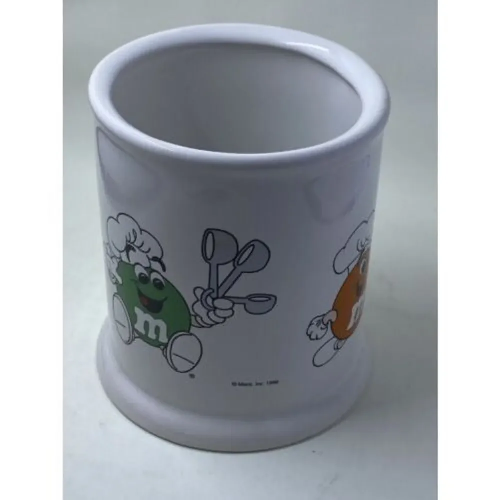 M&M’s Chef Ceramic Utensil Holder White Kitchen Canister Vintage Candy Decor